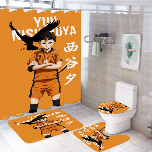 Yuu Nishinoya Haikyuu!! 4Pcs Bathroom Non-Slip Rugs Shower Curtain Fabric Waterproof