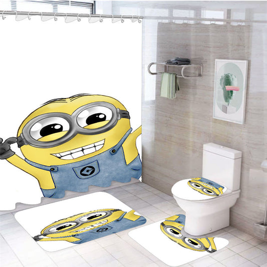Zabawne Minionki 4Pcs Bathroom Non-Slip Rugs Shower Curtain Fabric Waterproof