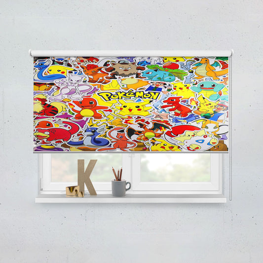All Pokemon Cartoon Creature Characters Sticker Collage Window Roller Blinds Shades