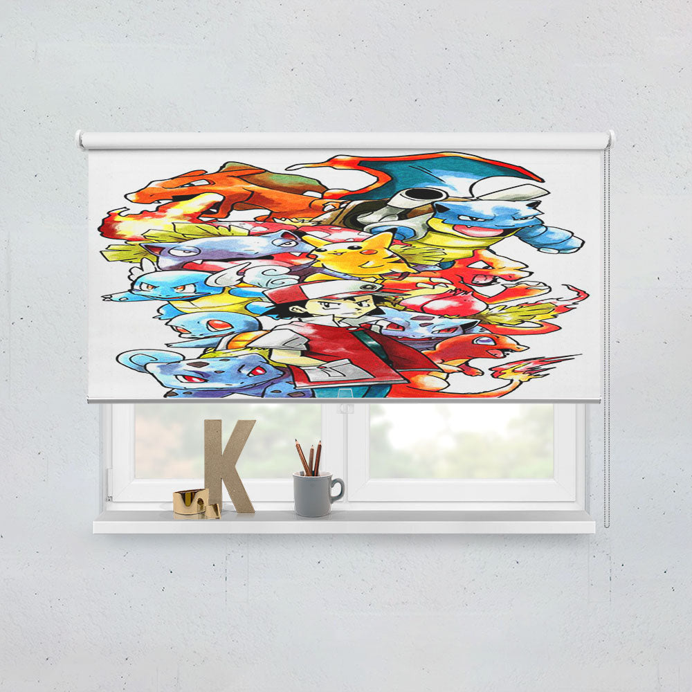 Ash Ketchum And Pokemon Watercolor Window Roller Blinds Shades