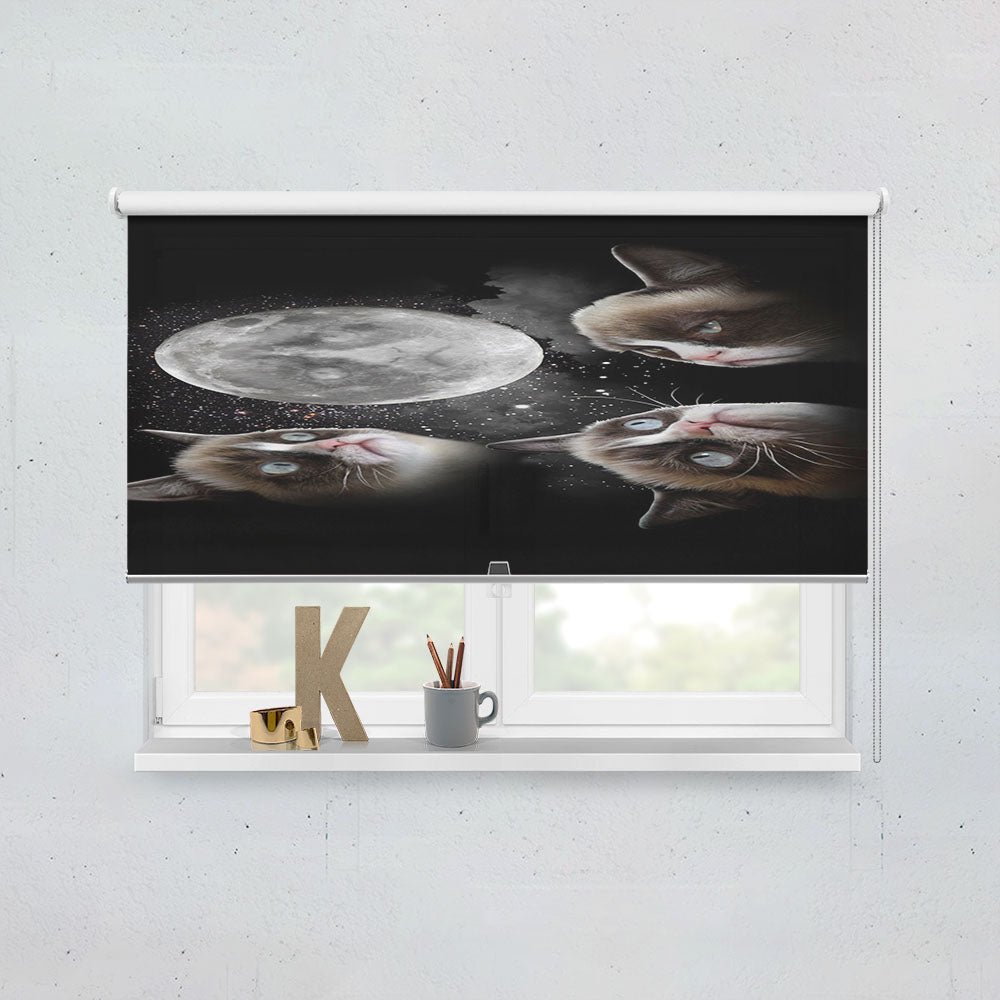Black Grumpy Cat Like A Moon 3 Window Roller Blinds Shades