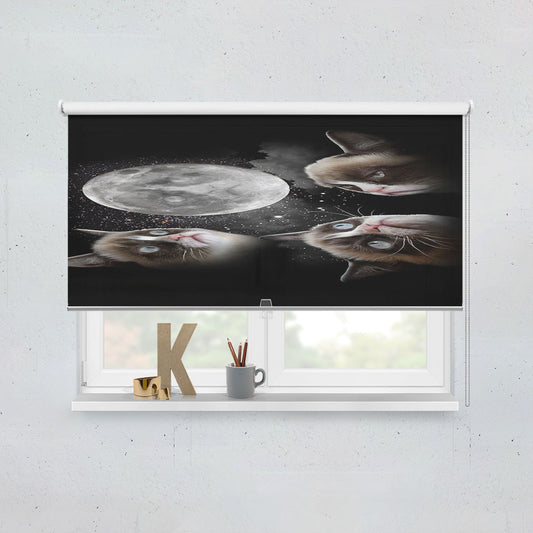 Black Grumpy Cat Like A Moon 3 Window Roller Blinds Shades