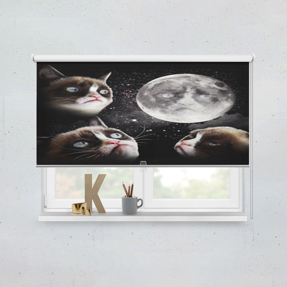 Black Grumpy Cat Like A Moon  Window Roller Blinds Shades