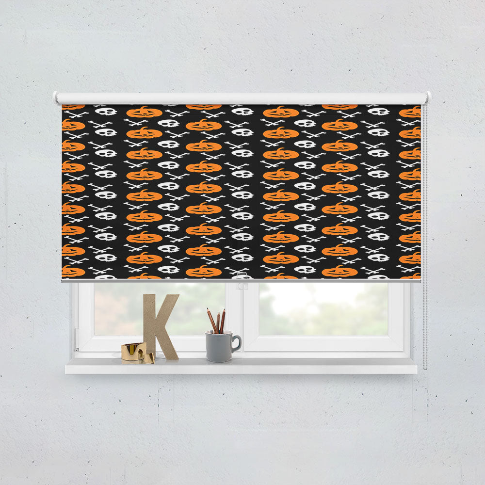 Black Pattern Pumpkins Bone And Head Skeleton Halloween Window Roller Blinds Shades