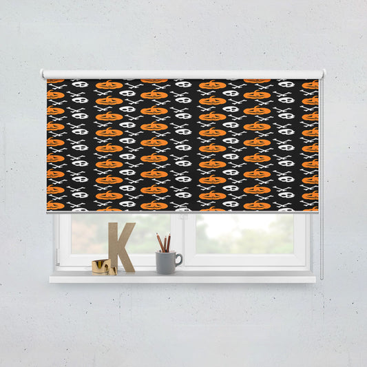 Black Pattern Pumpkins Bone And Head Skeleton Halloween Window Roller Blinds Shades