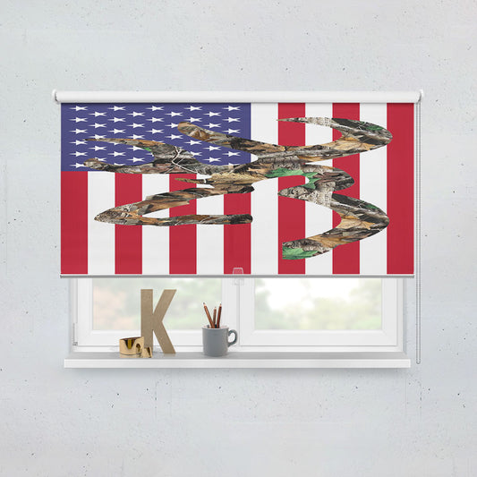 Browning Deer Camo American Flag Window Roller Blinds Shades
