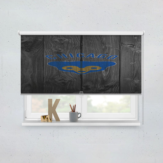 Chicago Cubs Mlb Logo Dark Wood Wallpaper Window Roller Blinds Shades