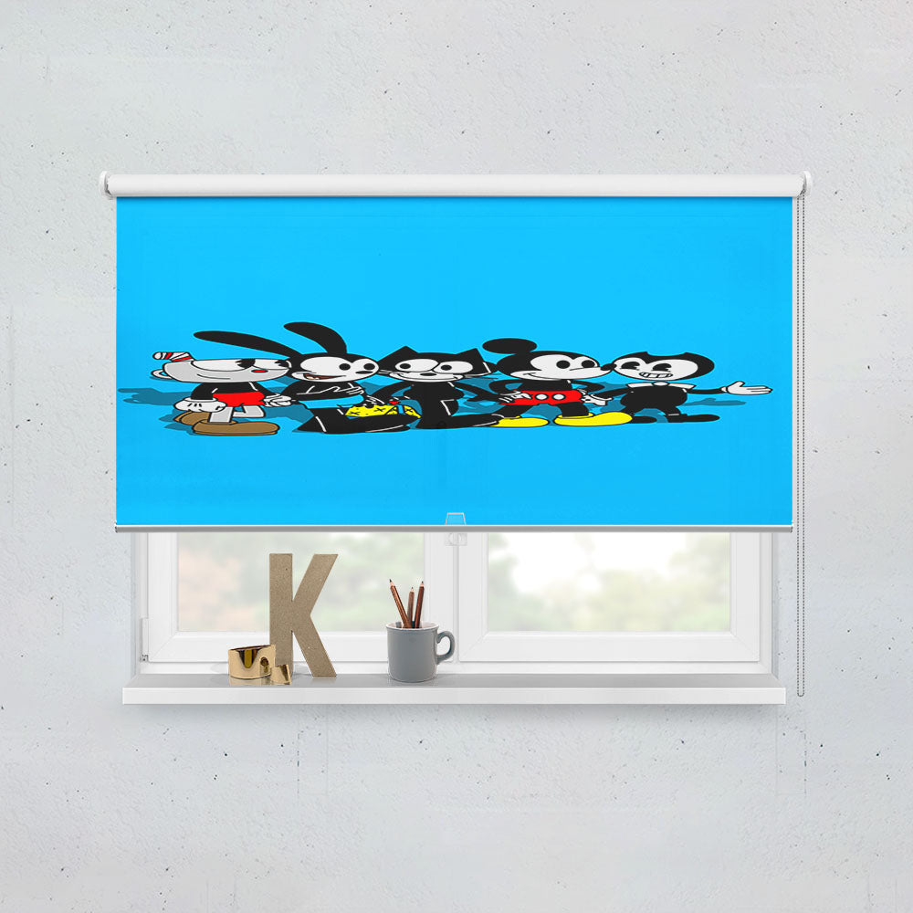 Cuphead Oswald Felix Mickey Bendy Walking Together Window Roller Blinds Shades