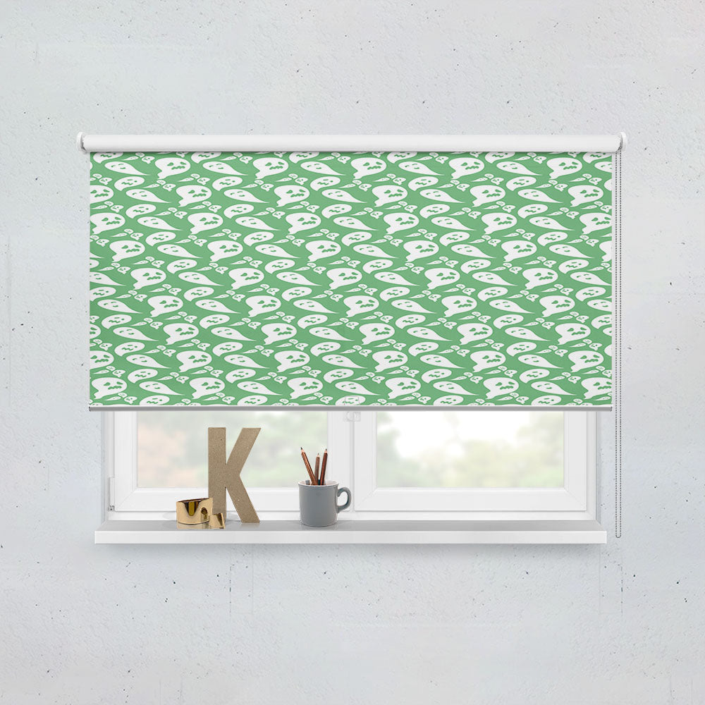 Dark Green Ghosts Pattern Halloween Window Roller Blinds Shades
