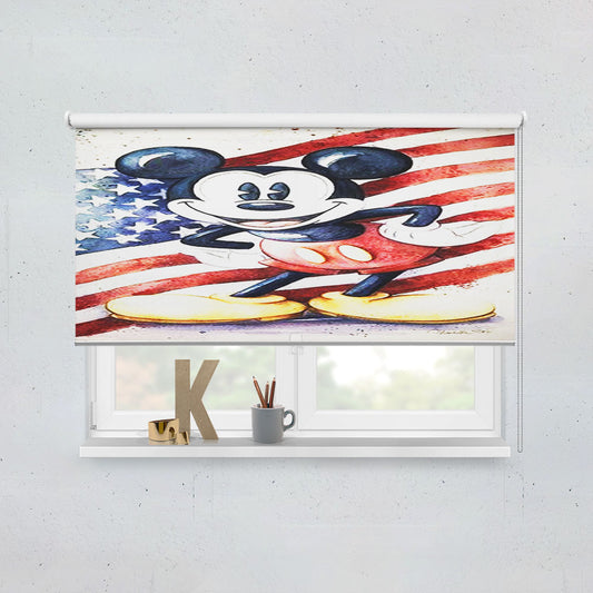 Dinsey Mickey Mouse Retro Usa Flag Window Roller Blinds Shades