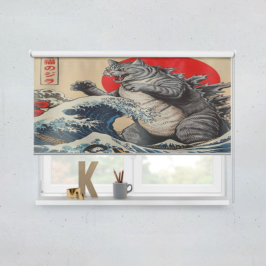 Funny Japanese Catzilla Window Roller Blinds Shades