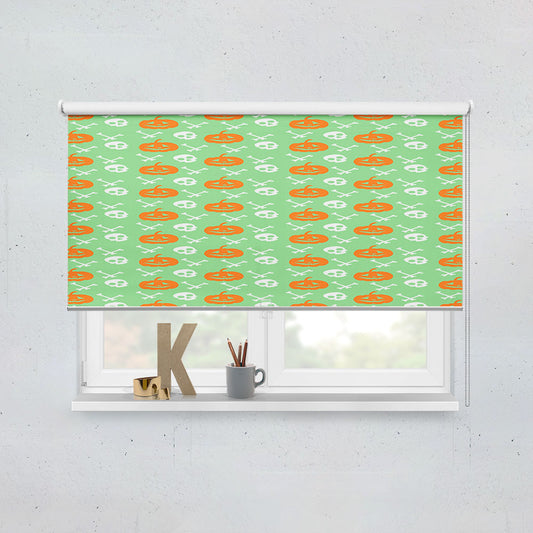 Green Pattern Pumpkins Bone And Head Skeleton Halloween Window Roller Blinds Shades