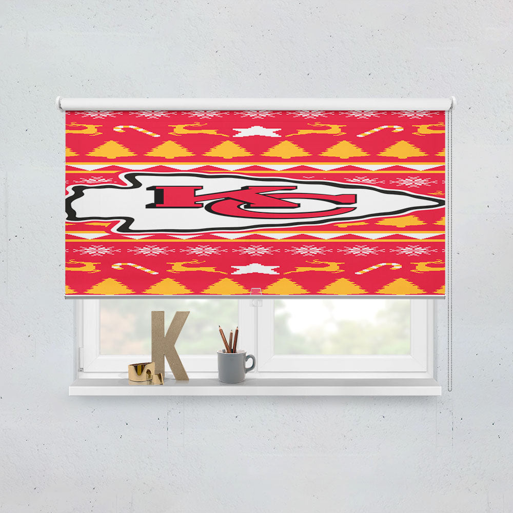 Kansas City Chiefs Christmas Sweater Window Roller Blinds Shades