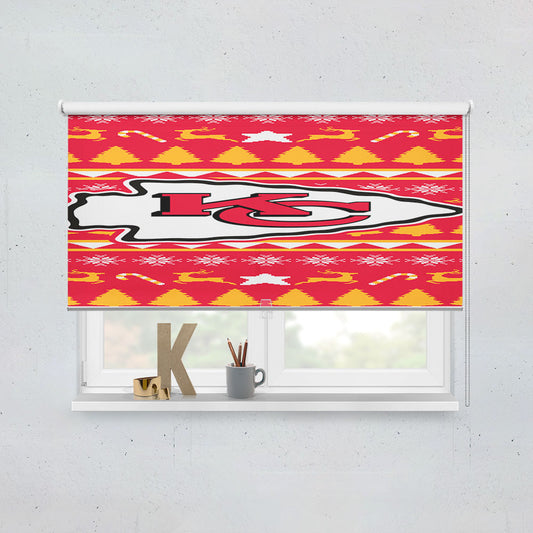 Kansas City Chiefs Christmas Sweater Window Roller Blinds Shades