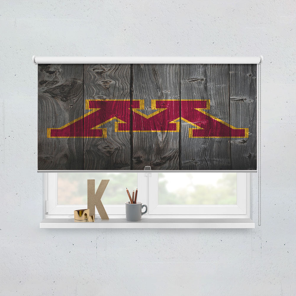 Minnesota Golden Gophers Dark Wood Logo Window Roller Blinds Shades