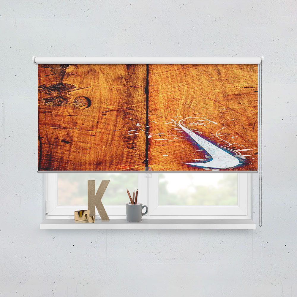Nike Logo In Wood Window Roller Blinds Shades