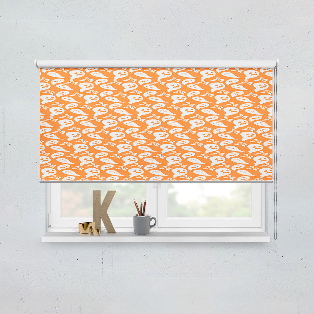 Orange Ghosts Pattern Halloween Window Roller Blinds Shades