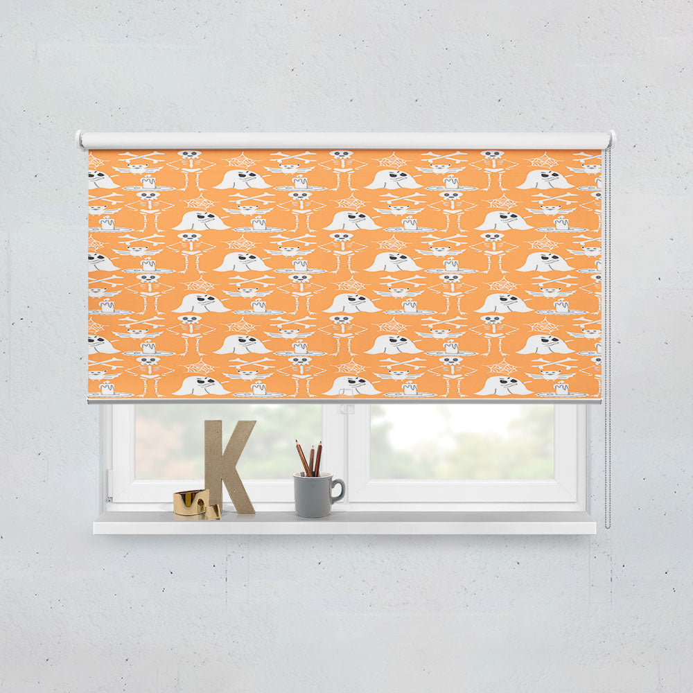 Orange Pattern Halloween Ghost Skeleton Window Roller Blinds Shades