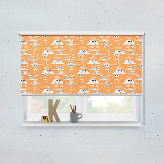 Orange Pattern Halloween Ghost Skeleton Window Roller Blinds Shades