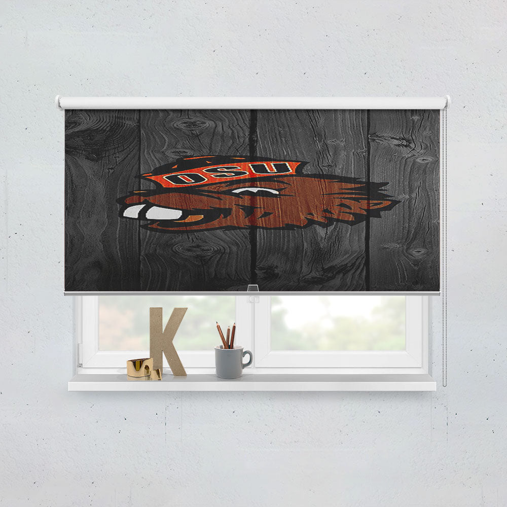 Oregon State Beavers University Logo Dark Wood Wallpaper Window Roller Blinds Shades
