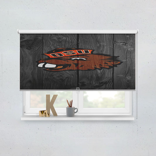 Oregon State Beavers University Logo Dark Wood Wallpaper Window Roller Blinds Shades