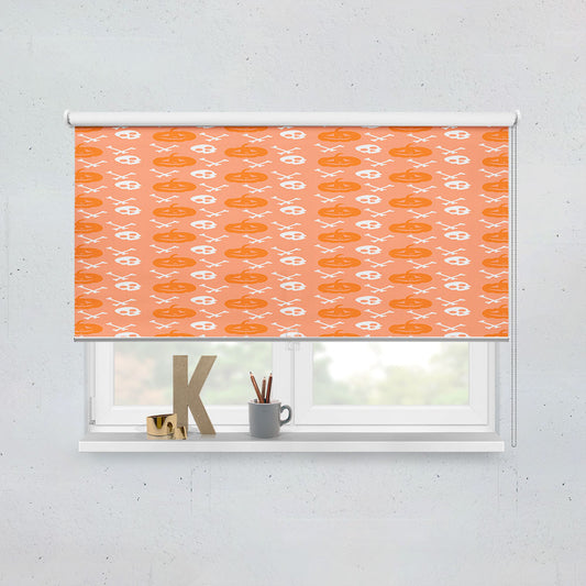 Peach Pattern Pumpkins Bone And Head Skeleton Halloween Window Roller Blinds Shades