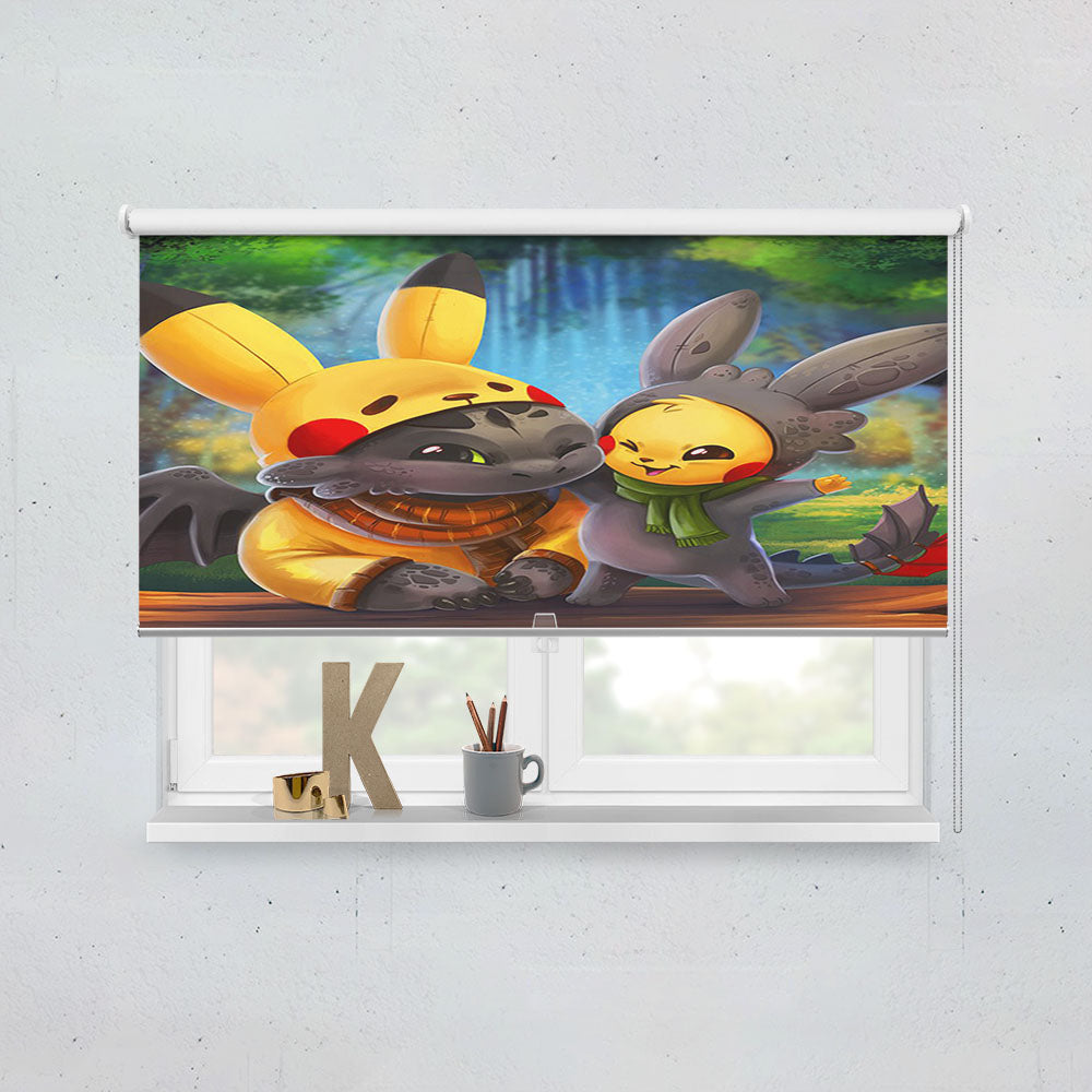 Pikachu And Toothless Window Roller Blinds Shades