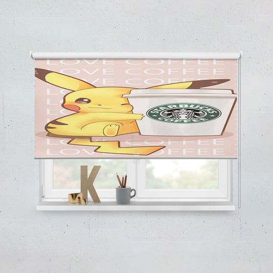 Pikachu With Starbucks Coffee Window Roller Blinds Shades