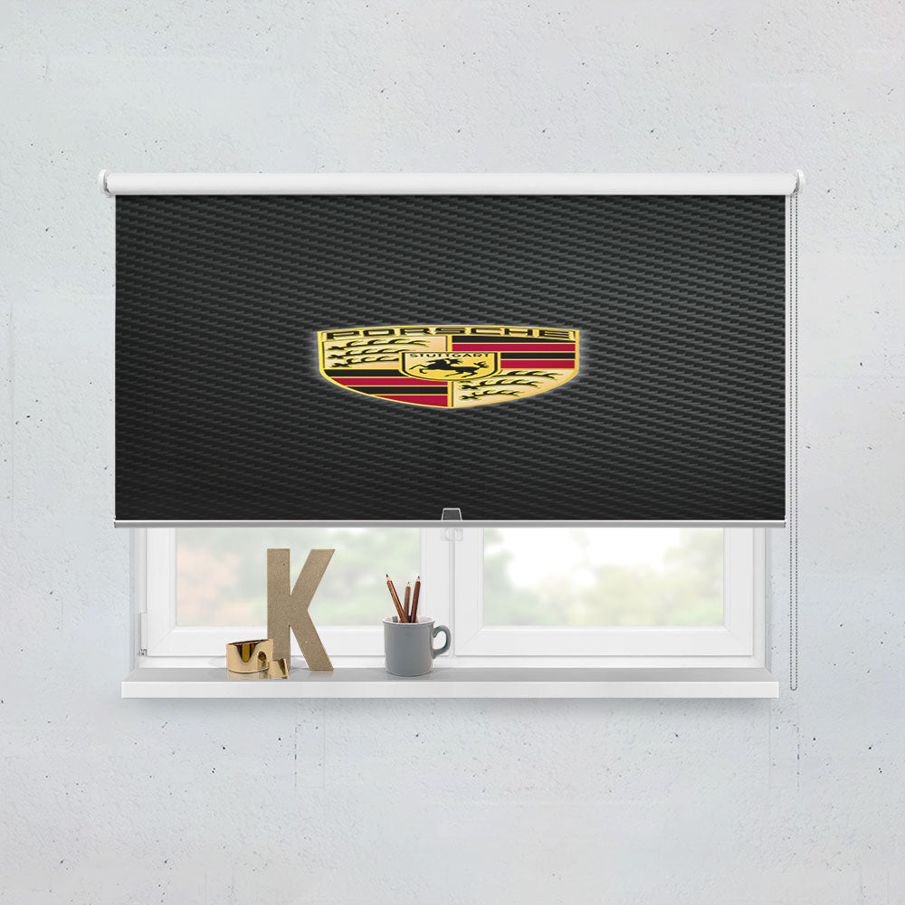 Porsche Logo Carbon Window Roller Blinds Shades