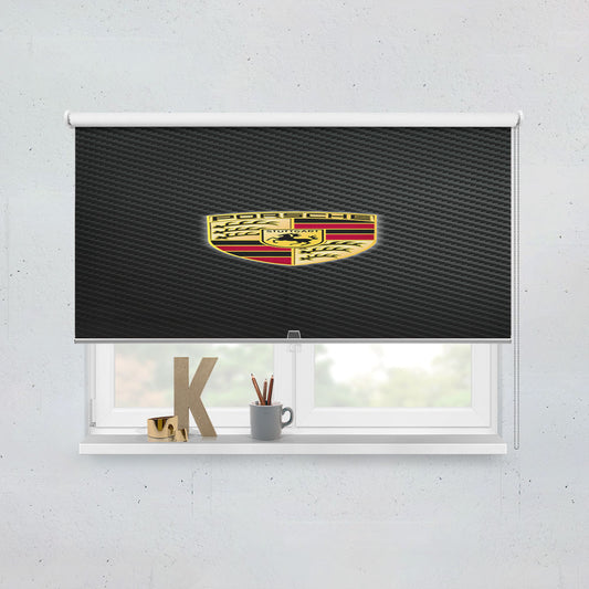 Porsche Logo Carbon Window Roller Blinds Shades