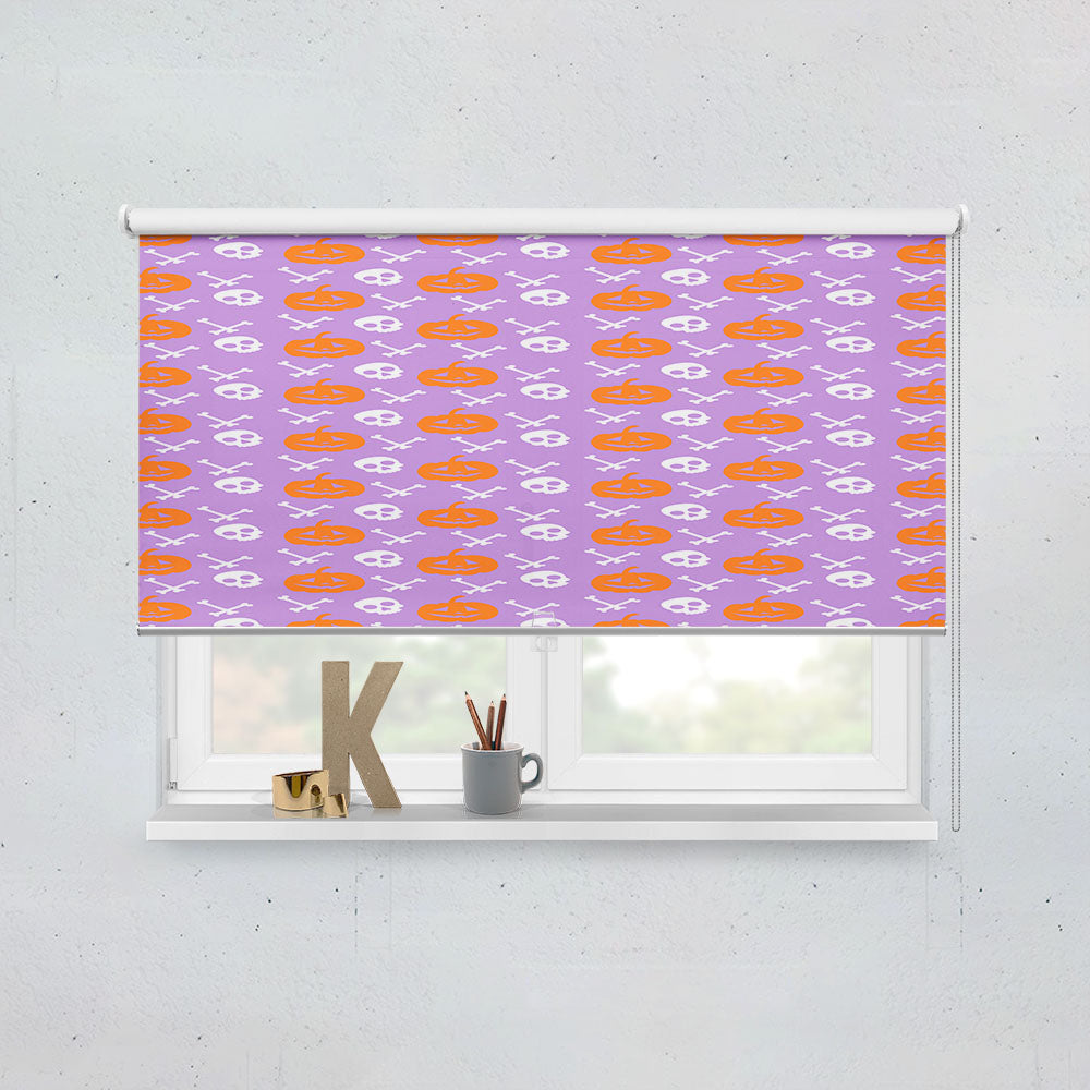 Purple Pattern Pumpkins Bone And Head Skeleton Halloween Window Roller Blinds Shades
