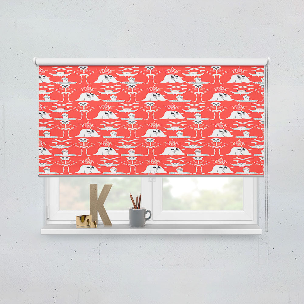 Red Pattern Halloween Ghost Skeleton Window Roller Blinds Shades