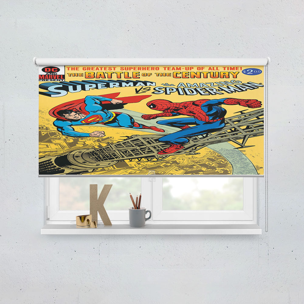 Superman Vs Spiderman Vintage Story Book Cover Window Roller Blinds Shades