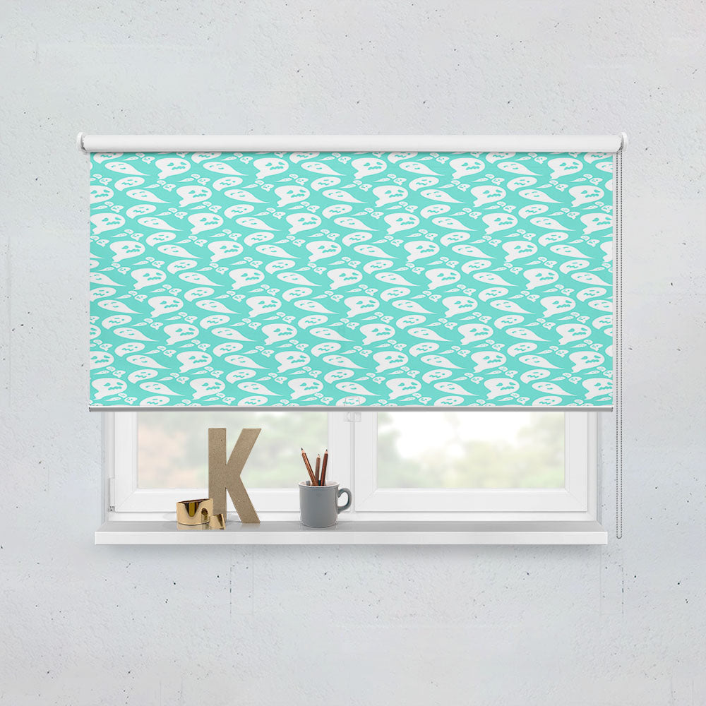 Turquoise Ghosts Pattern Halloween Window Roller Blinds Shades