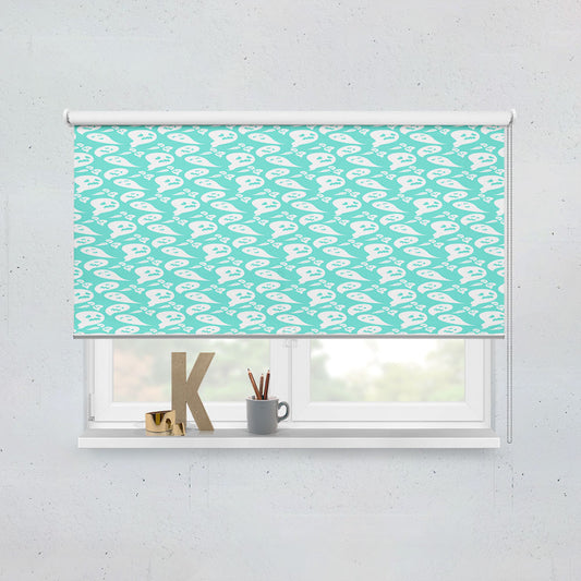 Turquoise Ghosts Pattern Halloween Window Roller Blinds Shades