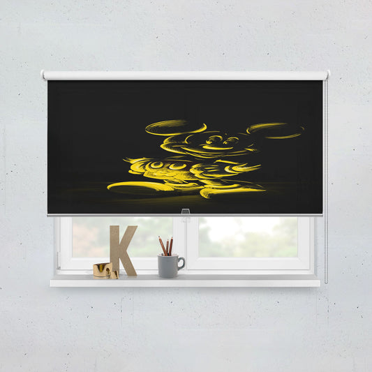 Yellow Mickey Mouse On Black Sketch Window Roller Blinds Shades