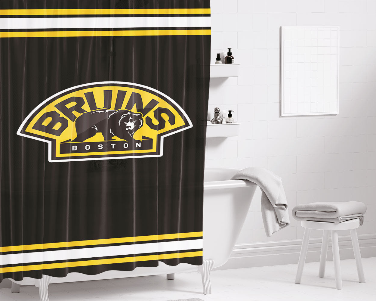 Bruins Boston Bathroom Shower Curtain Fabric Waterproof | 66 X 72 Inch
