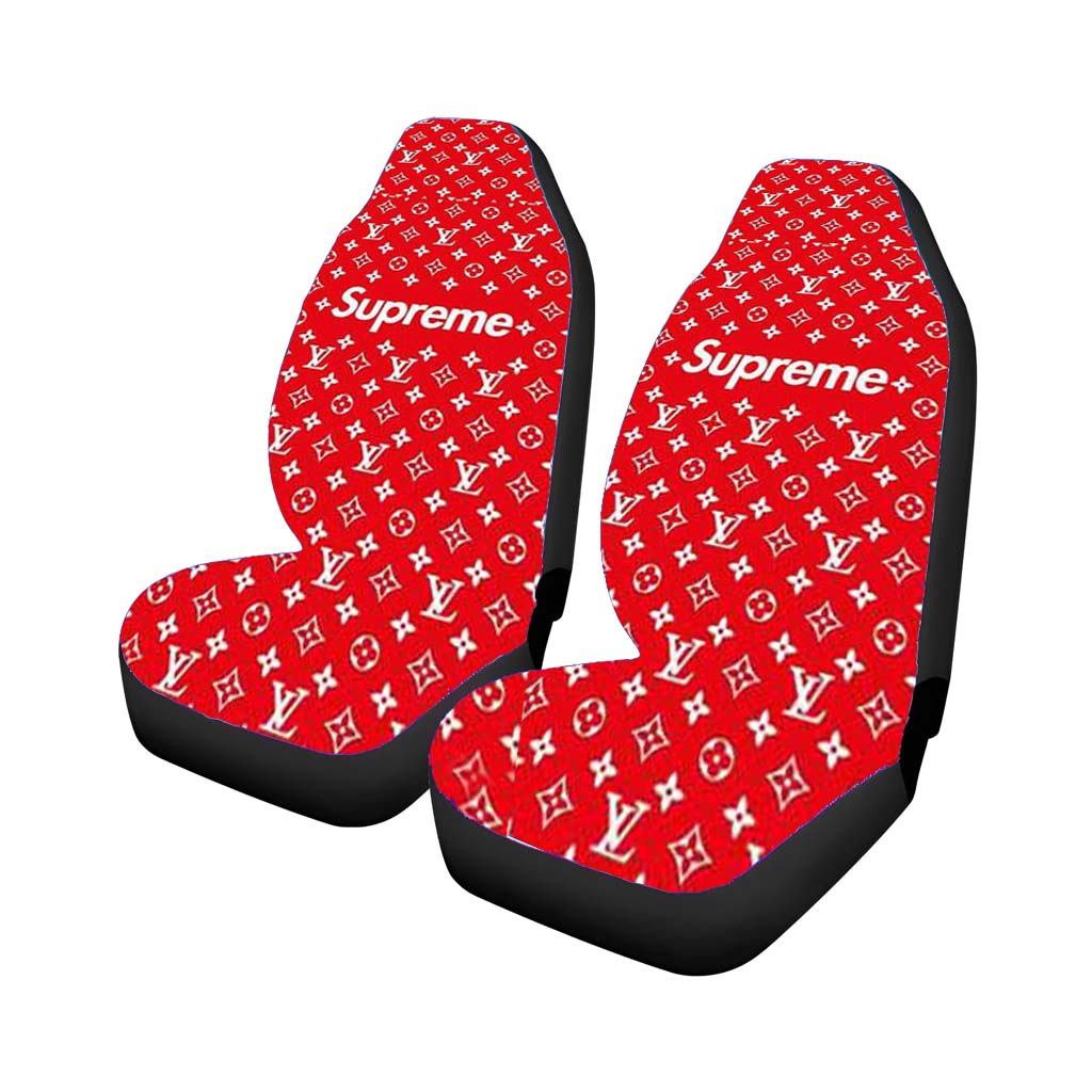 Red Louis Vuitton Supreme Car Seat Covers