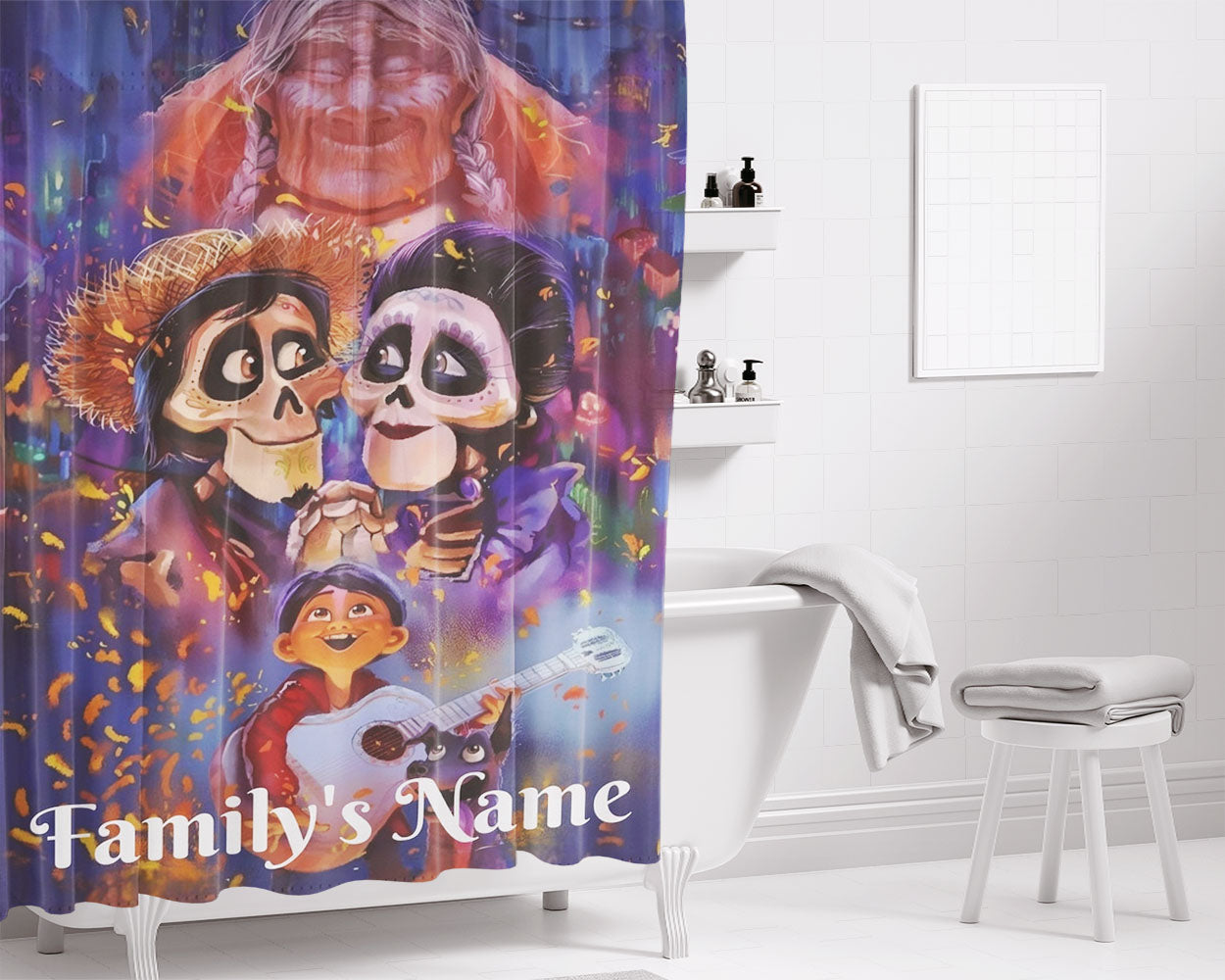 Disney Coco Bathroom Shower Curtain Fabric Waterproof | 66 X 72 Inch