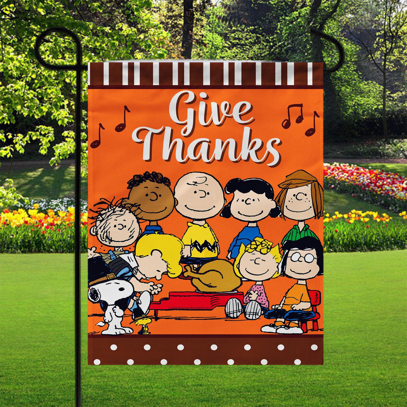 Peanuts Gang Give Thanks Thanksgiving Garden Flags Yard Outdoor Lawn 12 X 18