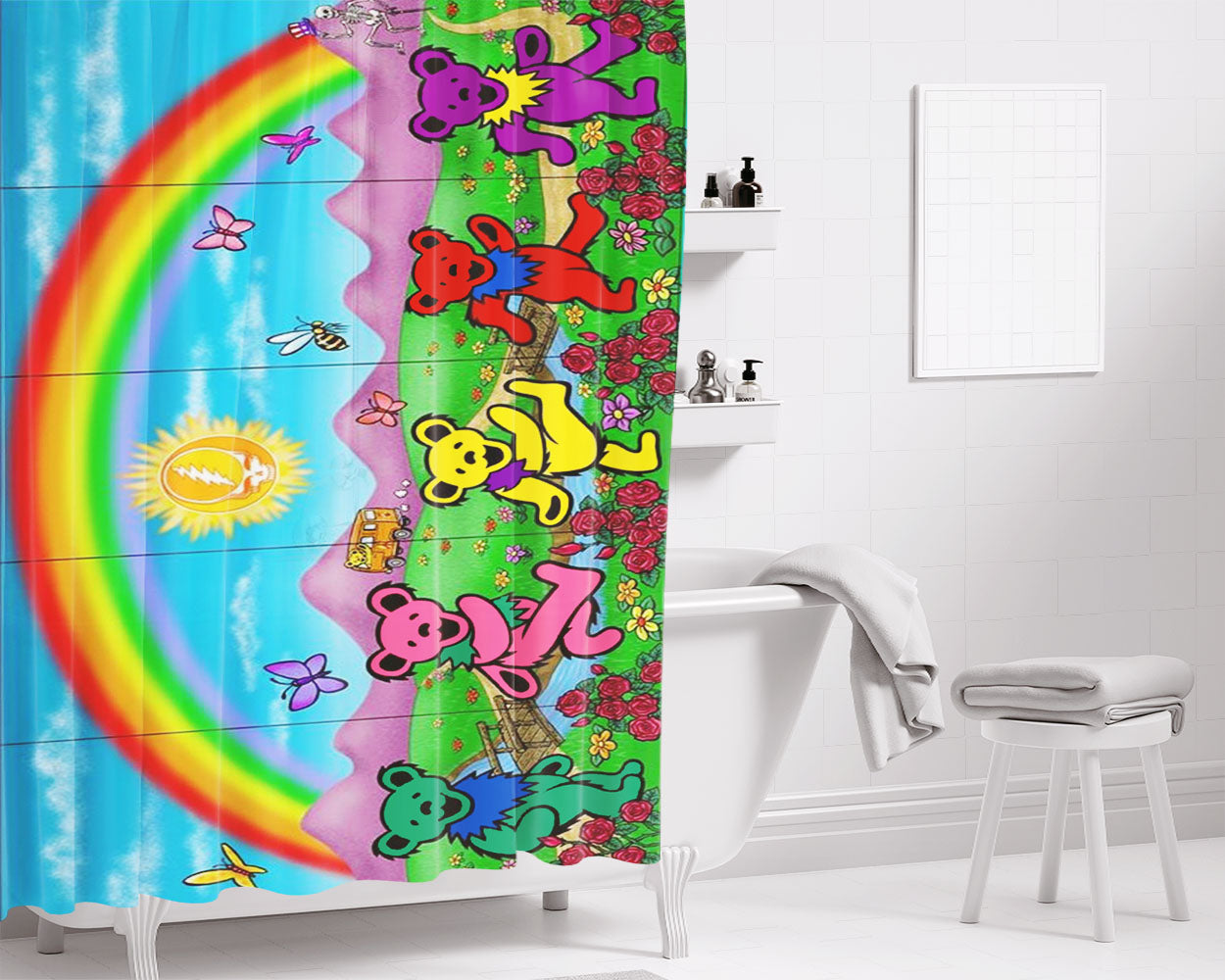 Grateful Dead Rainbow Wallpapers Bathroom Shower Curtain Fabric Waterproof | 66 X 72 Inch