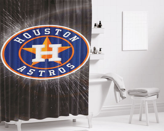 Personalized Houston Astros Mlb Sport Logo Shower Curtain Farmhouse Bathroom Decor