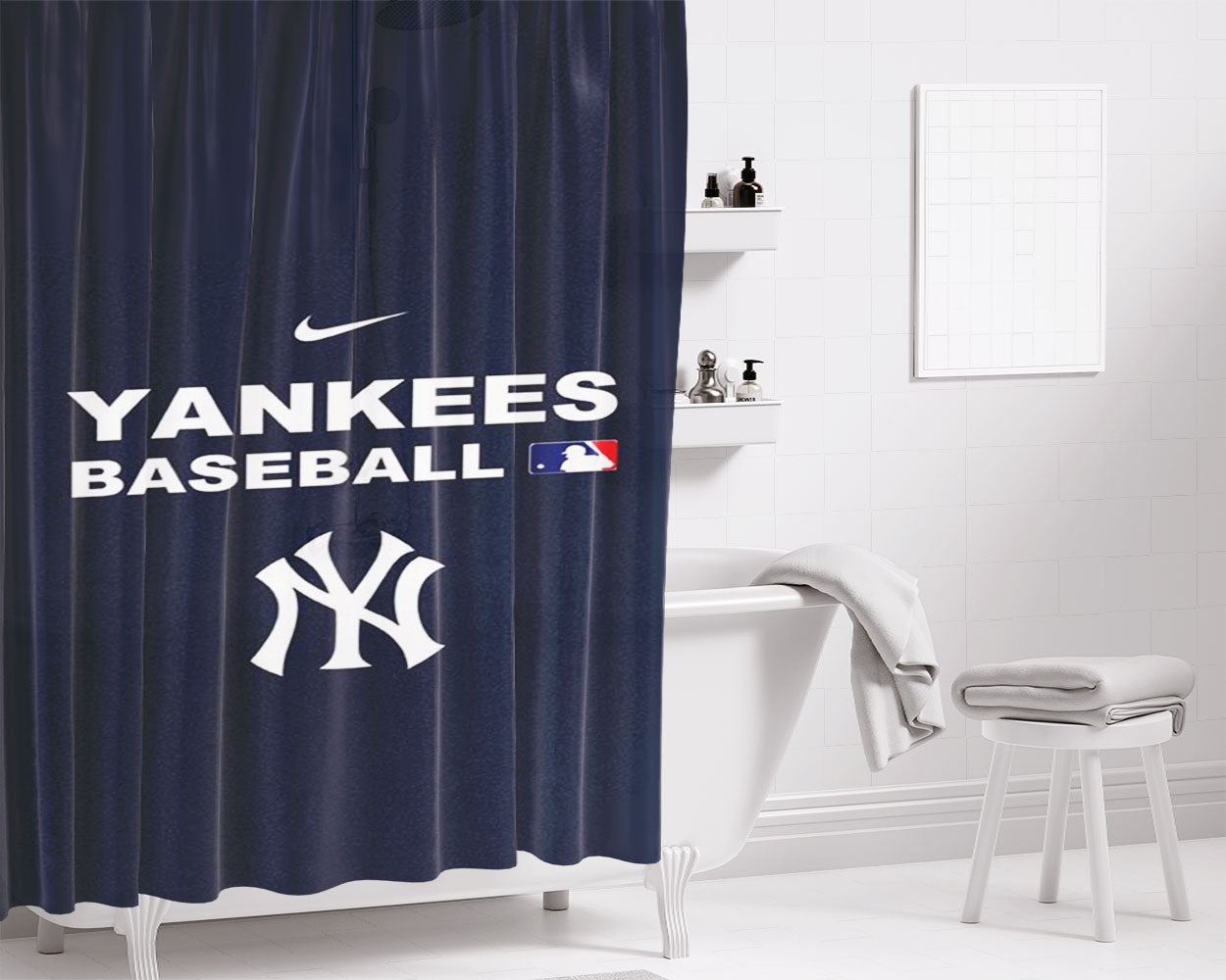 New York Yankees Nike Bathroom Shower Curtain Fabric Waterproof | 66 X 72 Inch