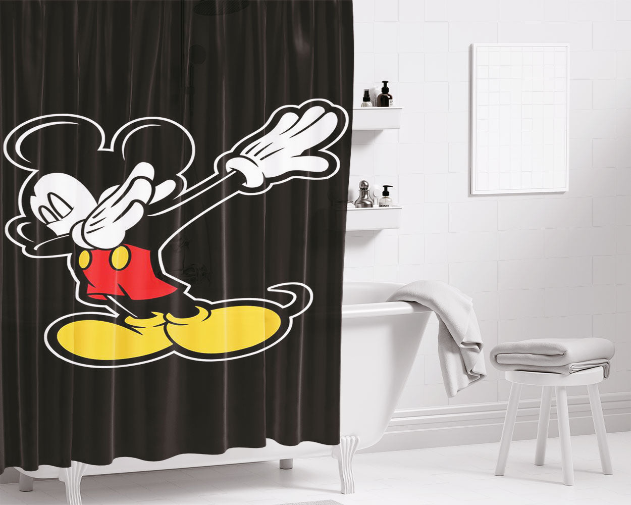Mickey Keep Dabs Style On The Black Bathroom Shower Curtain Fabric Waterproof | 66 X 72 Inch