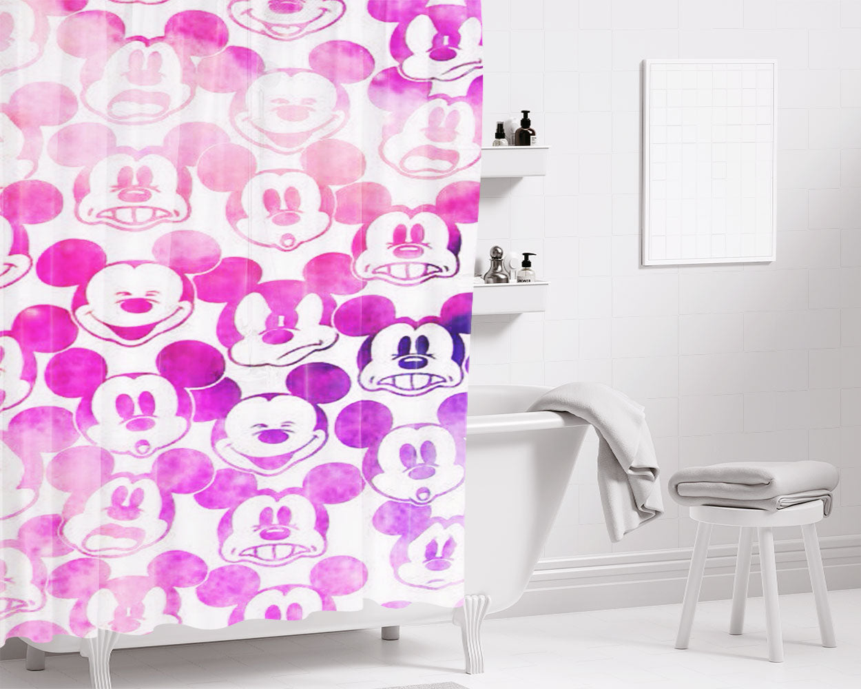 Mickey Mouse Emoticon Wallpaper Bathroom Shower Curtain Fabric Waterproof | 66 X 72 Inch