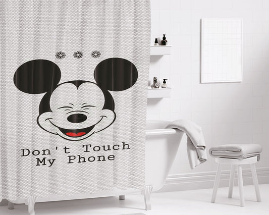 Mickey Mouse Saying Dont Touch My Phone Bathroom Shower Curtain Fabric Waterproof | 66 X 72 Inch