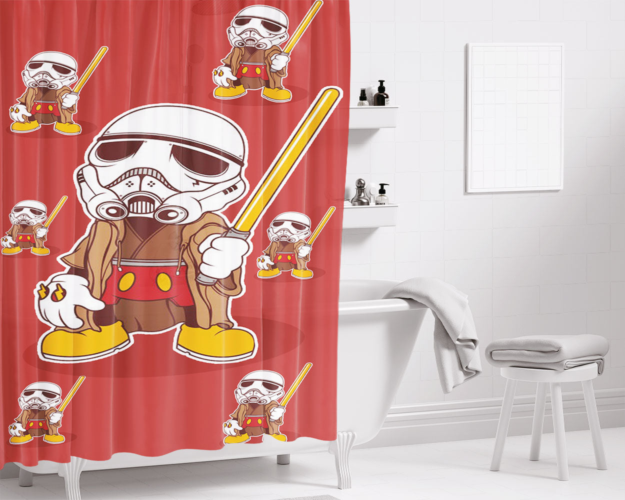 Mickey Wars Pattern Bathroom Shower Curtain Fabric Waterproof | 66 X 72 Inch