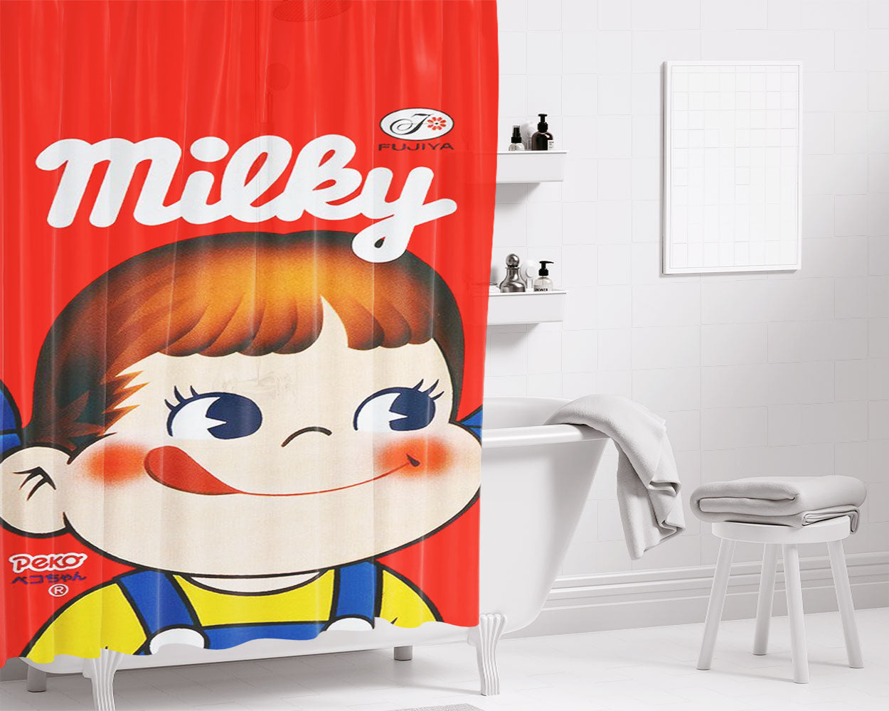 Milky Drink Japan Snack Bathroom Shower Curtain Fabric Waterproof | 66 X 72 Inch