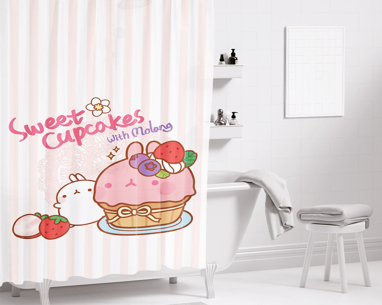 Molang Sweet Cupc Bathroom Shower Curtain Fabric Waterproof | 66 X 72 Inch