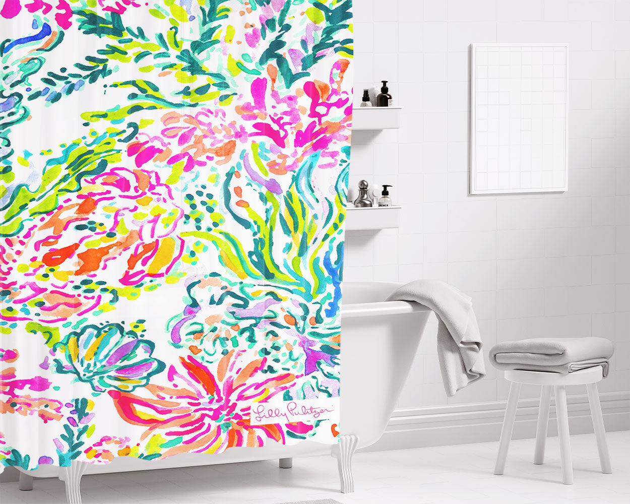 Monogram Lilly Pulitzer Bathroom Shower Curtain Fabric Waterproof | 66 X 72 Inch